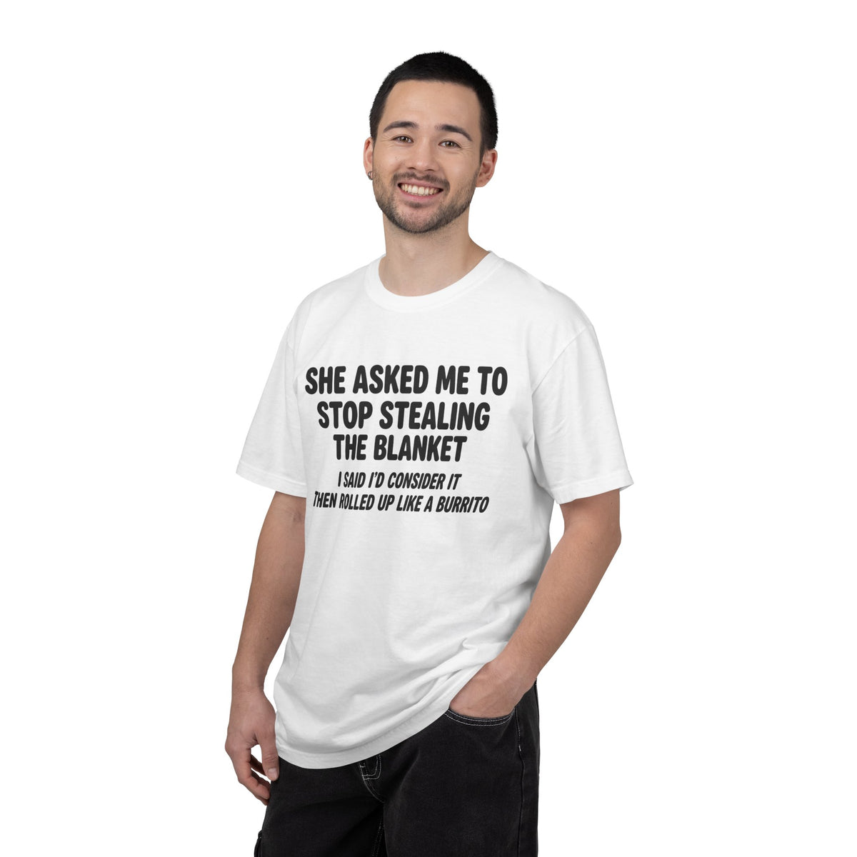 “She Asked Me to Stop Stealing the Blanket” Funny Sleep Humor Tee | Comfort Colors T-Shirt