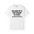 “She Asked Me to Stop Stealing the Blanket” Funny Sleep Humor Tee | Comfort Colors T-Shirt